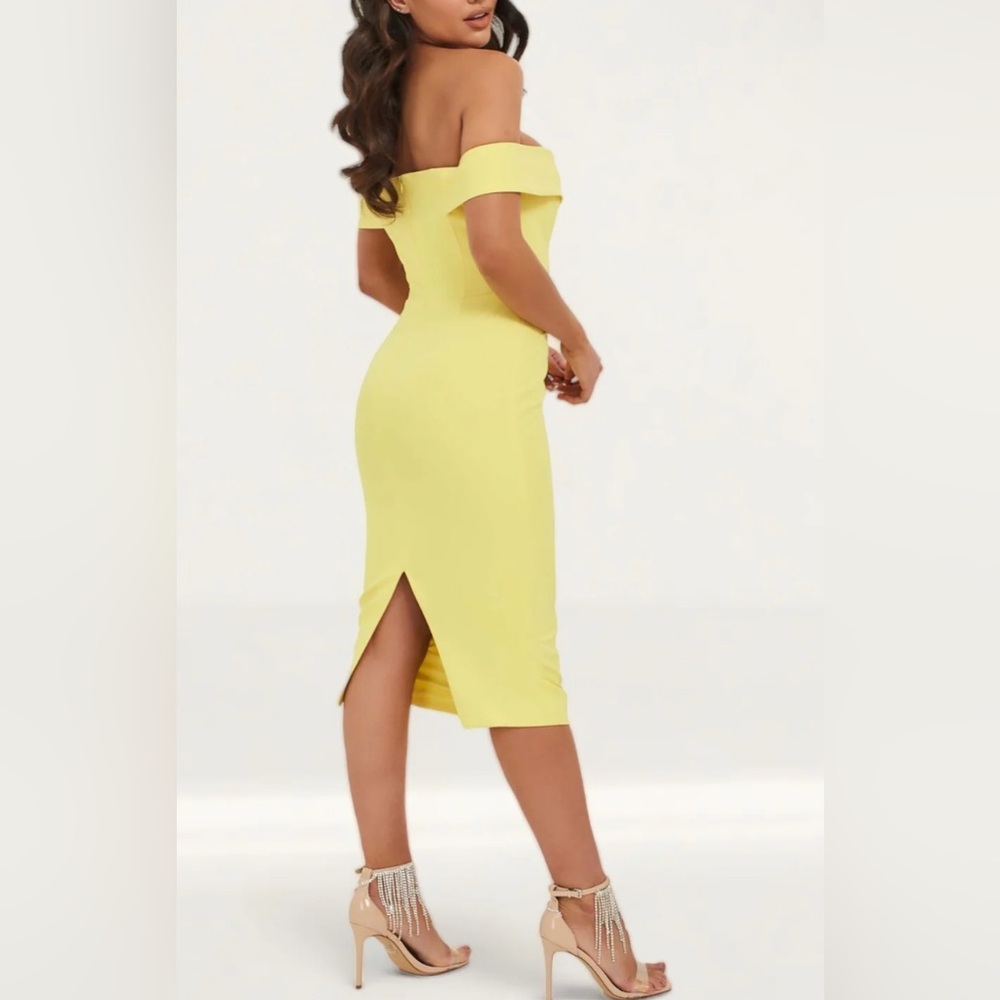 NEW Lavish Alice Yellow Bardot Midi Dress 12 - Picture 5 of 11